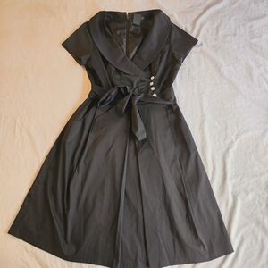 Gabby Skye sz 8 Black wrap style midi dress with ornamental buttons & collar
